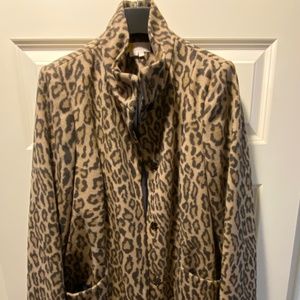 Boden Brown Leopard Print Wool Blend Button Front Coat, Size 6
